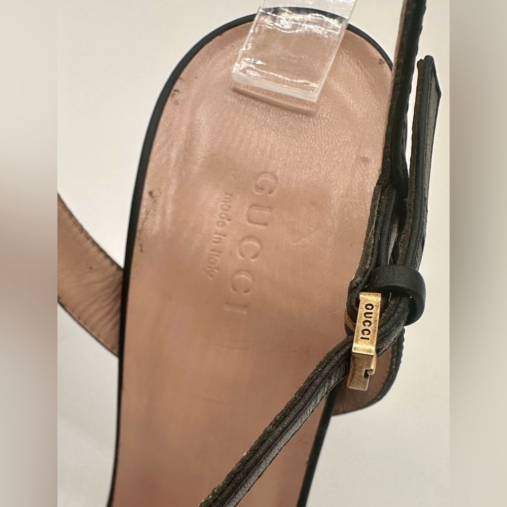 Gucci GG Marmont Ankle Wrap Sandals Black Leather High Heel EU 40.5 US 10.5 - Picture 9 of 13